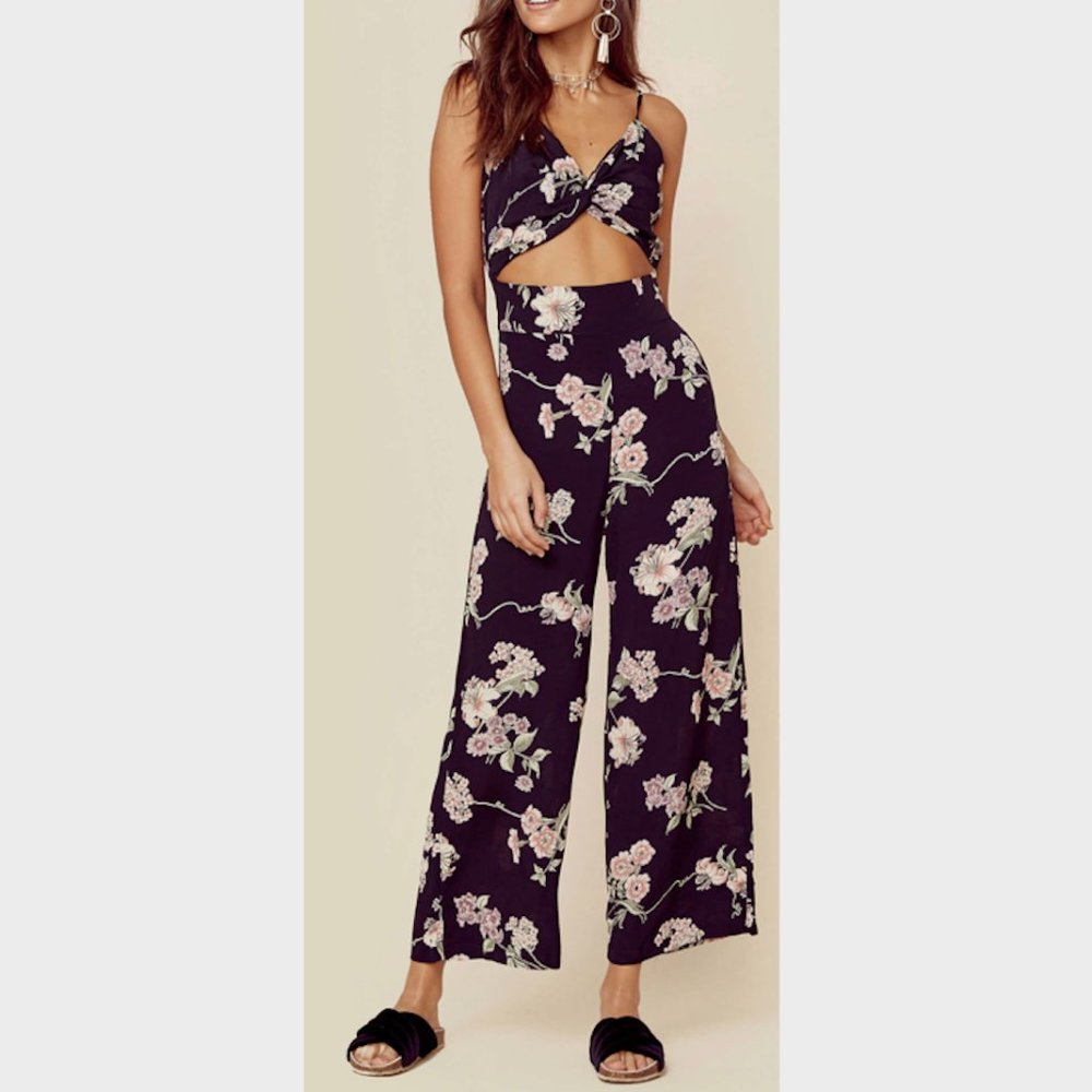 FLYNN SKYE Emily Jumpsuit / Jumper, Black Botanical, Size XS